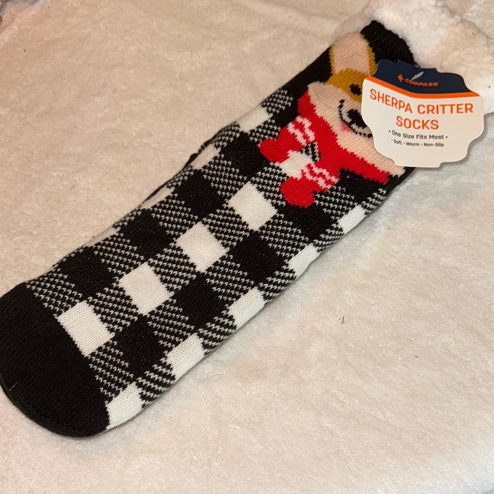 NIP Sherpa Critter Black and White Socks